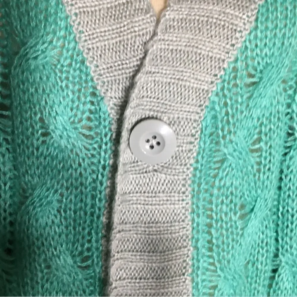 LuLaRoe Lucielle NWT Aqua/Gray Knit Cardigan Sweater Size M